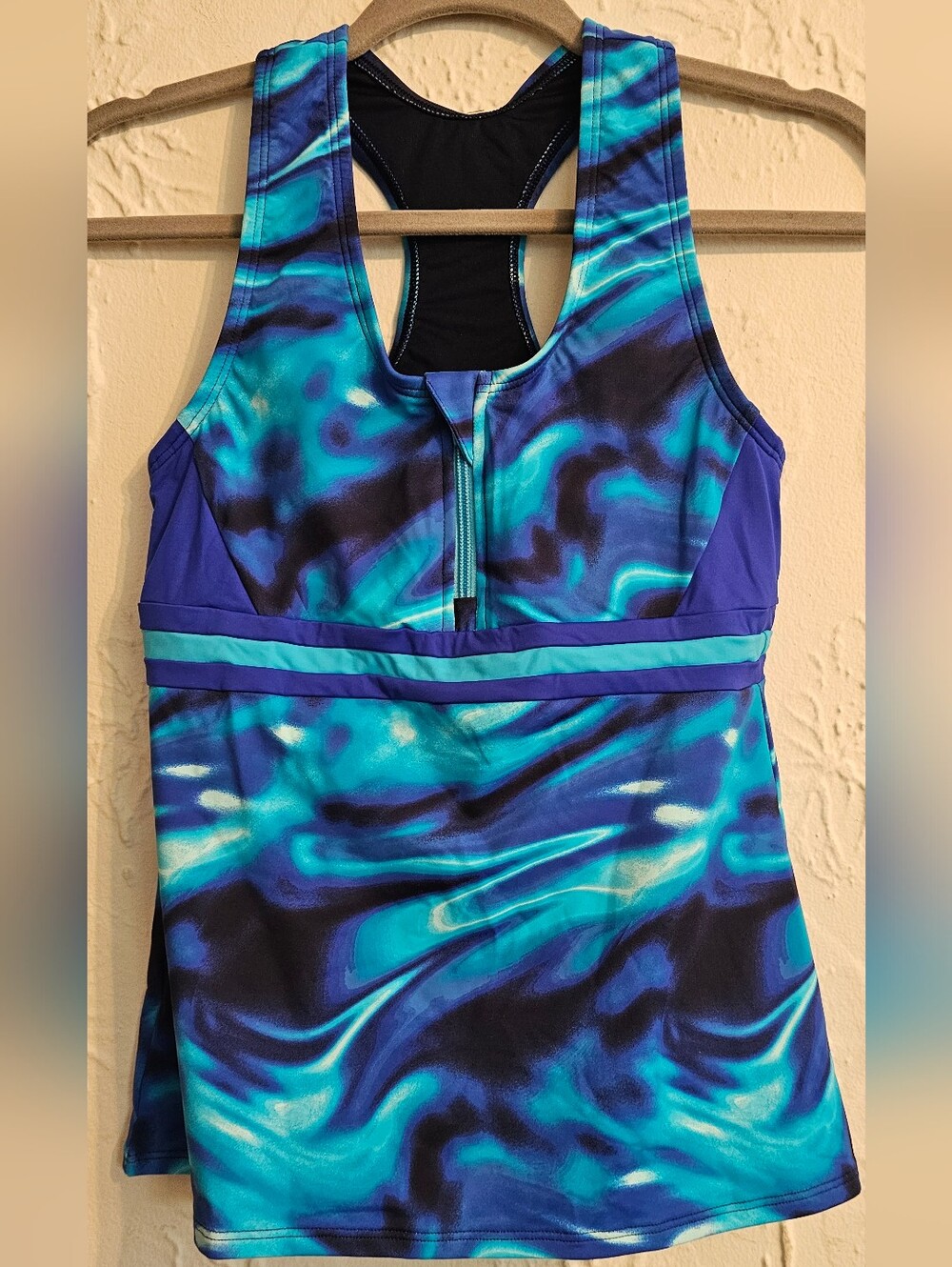 Tankini Top Blue Zipper Racerback Women's Swim Size XS Lands' End